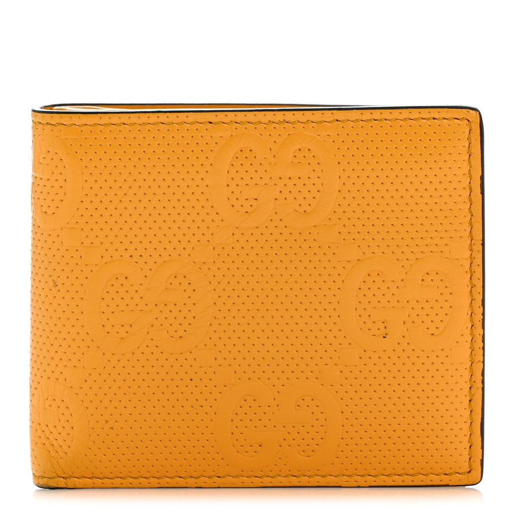 Calfskin GG Tennis Embossed Bi-Fold Wallet Yellow Tangerine
