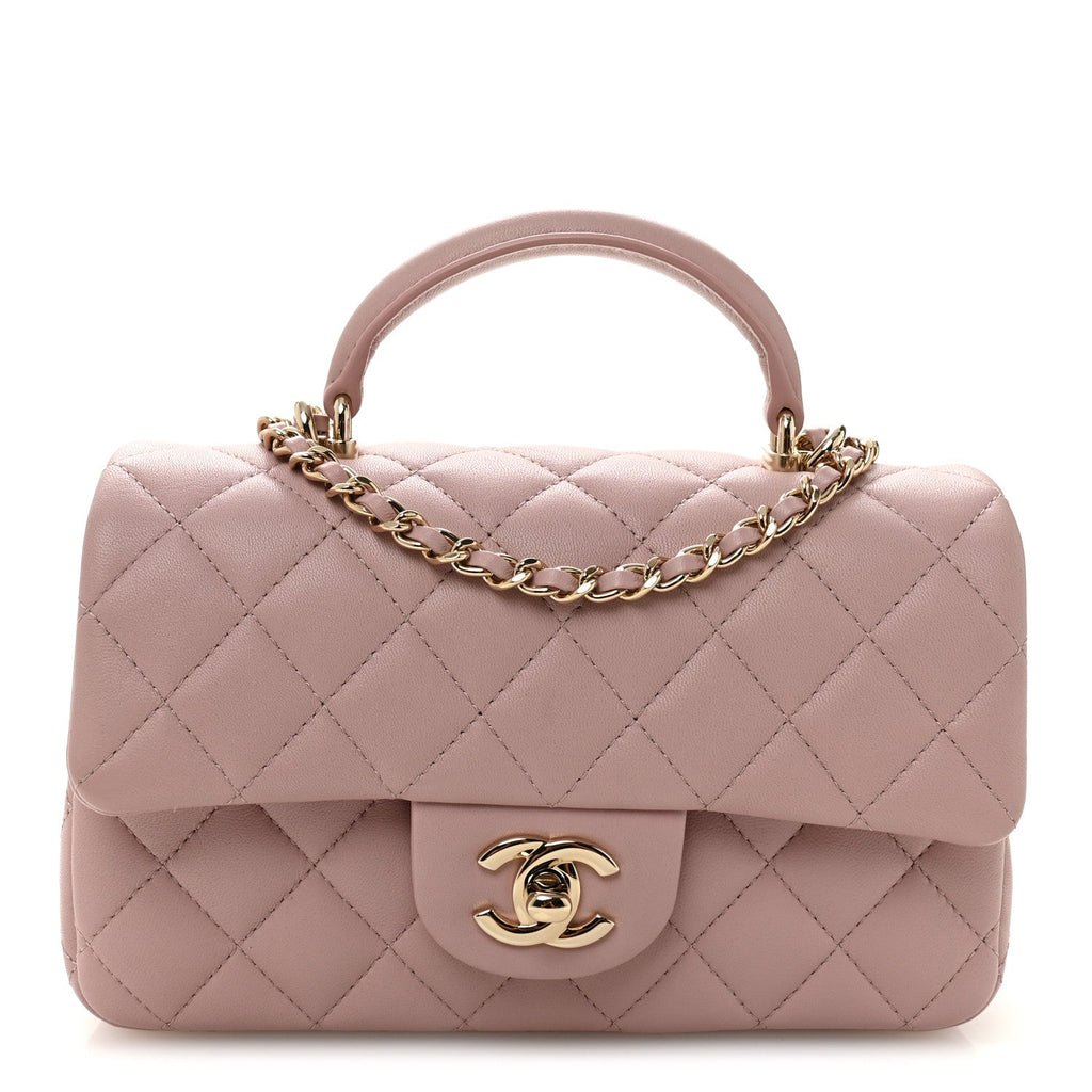 Lambskin Quilted Mini Top Handle Rectangular Flap Light Pink