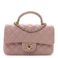 Lambskin Quilted Mini Top Handle Rectangular Flap Light Pink