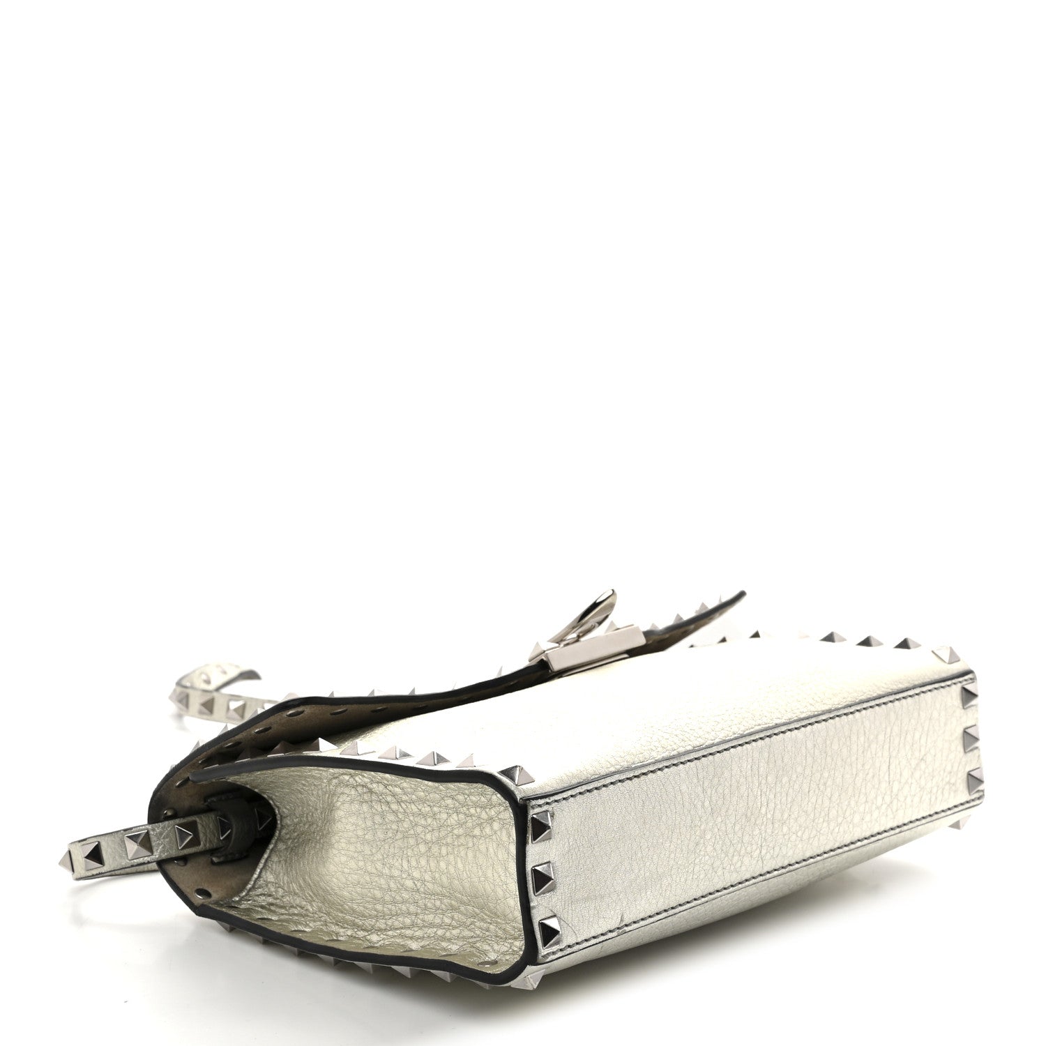 Metallic Pebbled Calfskin Medium Rockstud Flip Lock Crossbody Bag Silver