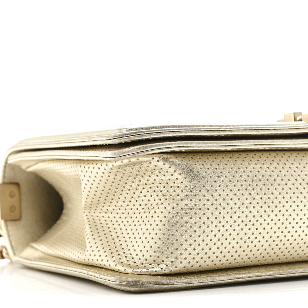 Lambskin Perforated Quilted New Medium Boy Flap Gold
