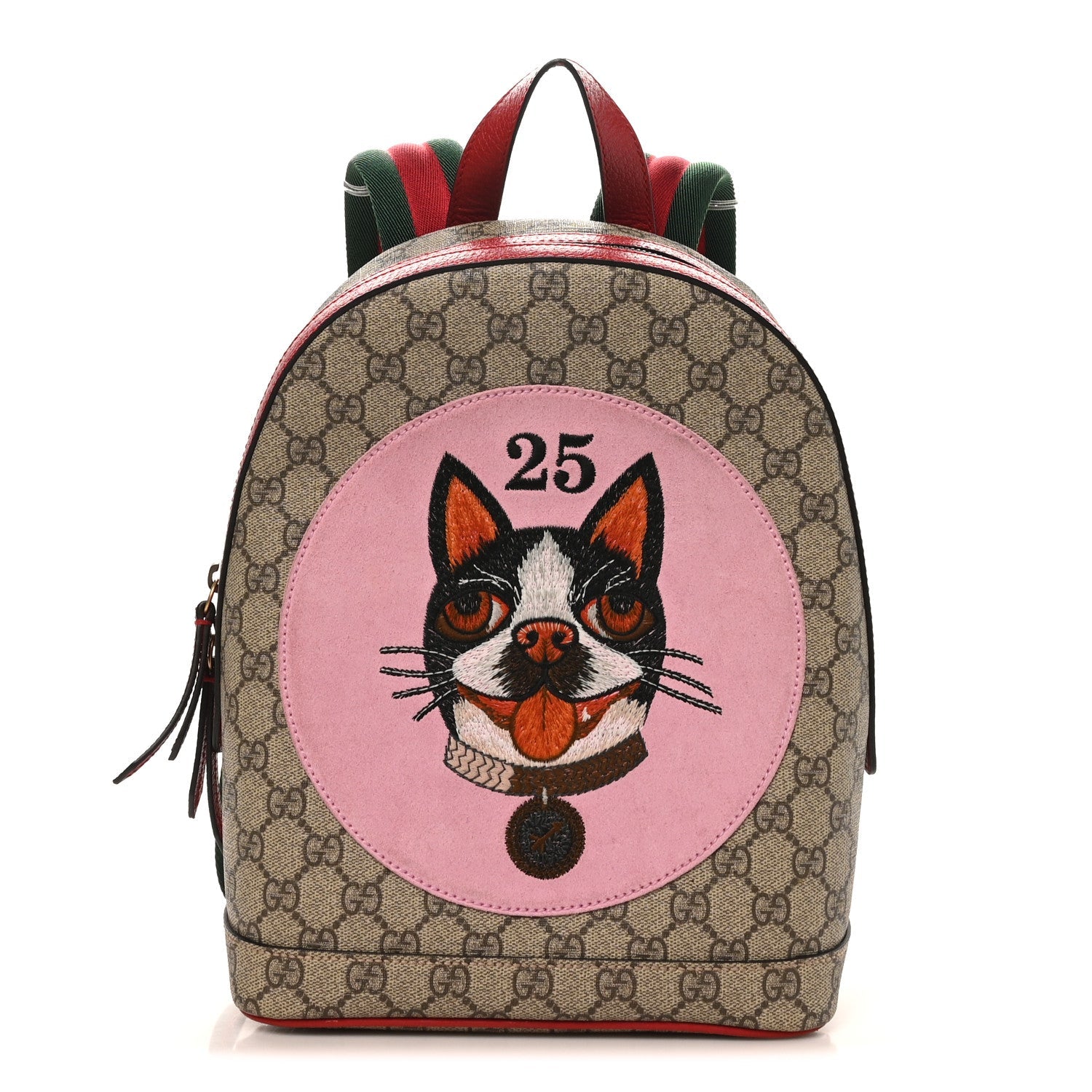 GG Supreme Monogram Web Bosco Patch Dome Backpack Beige Malva Hibiscus Red