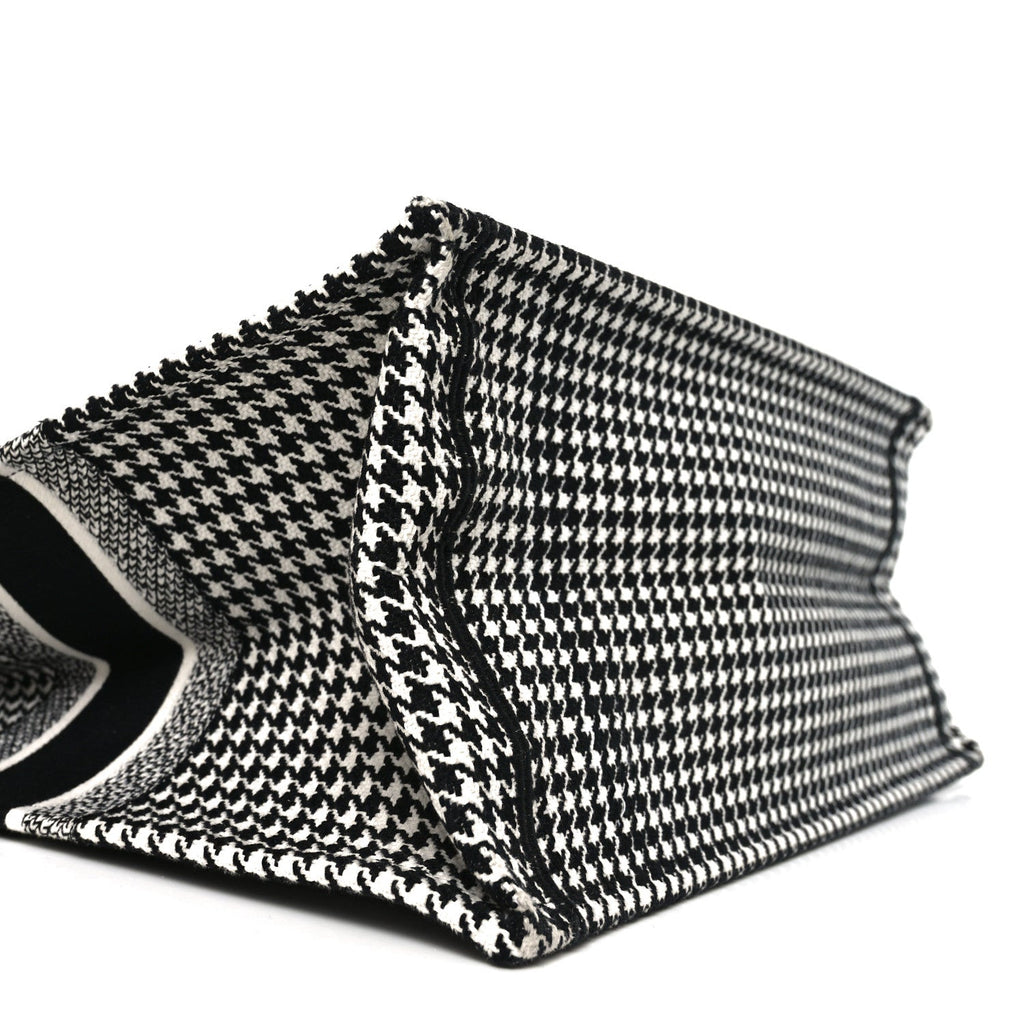 Canvas Houndstooth Embroidered Book Tote Black White
