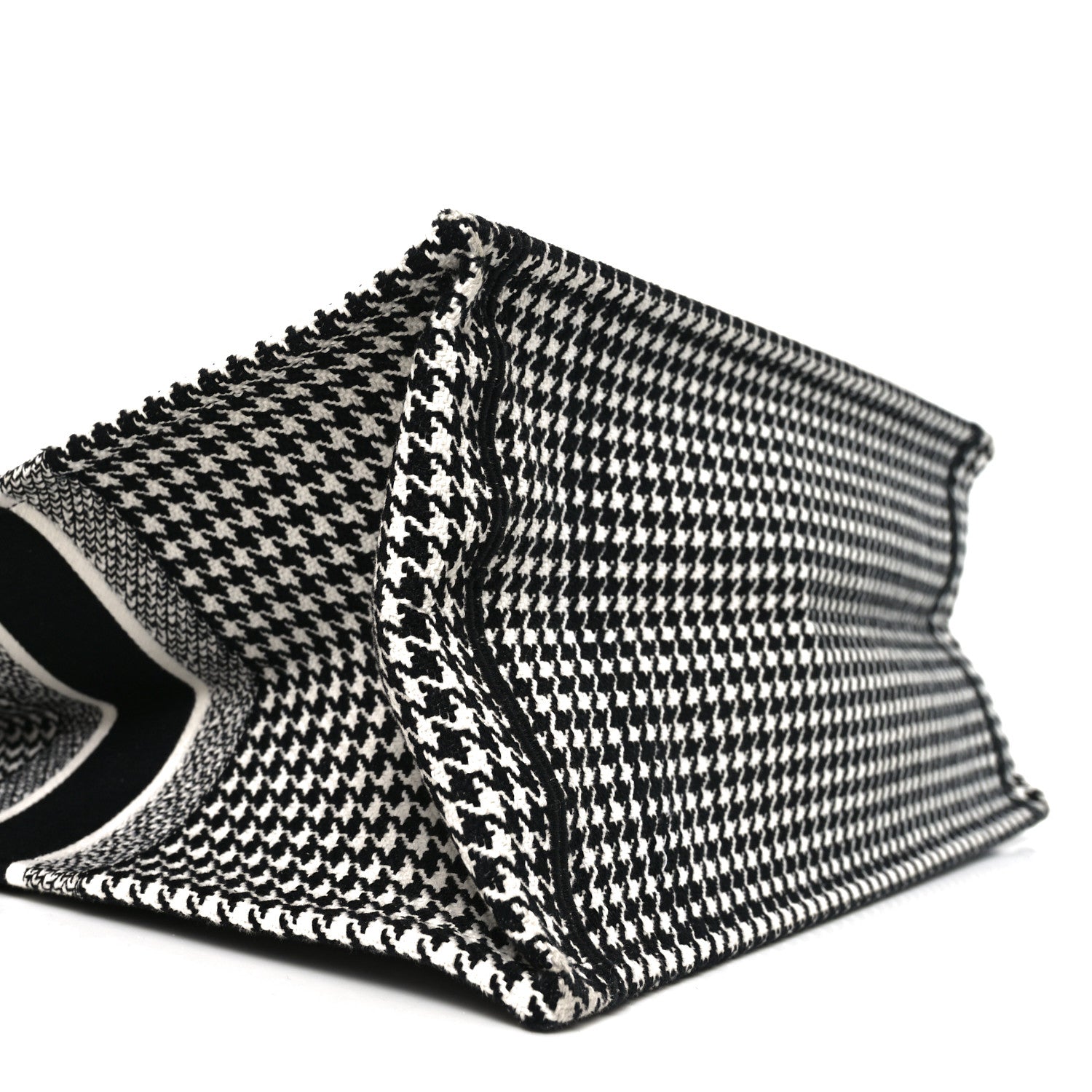 Canvas Houndstooth Embroidered Book Tote Black White