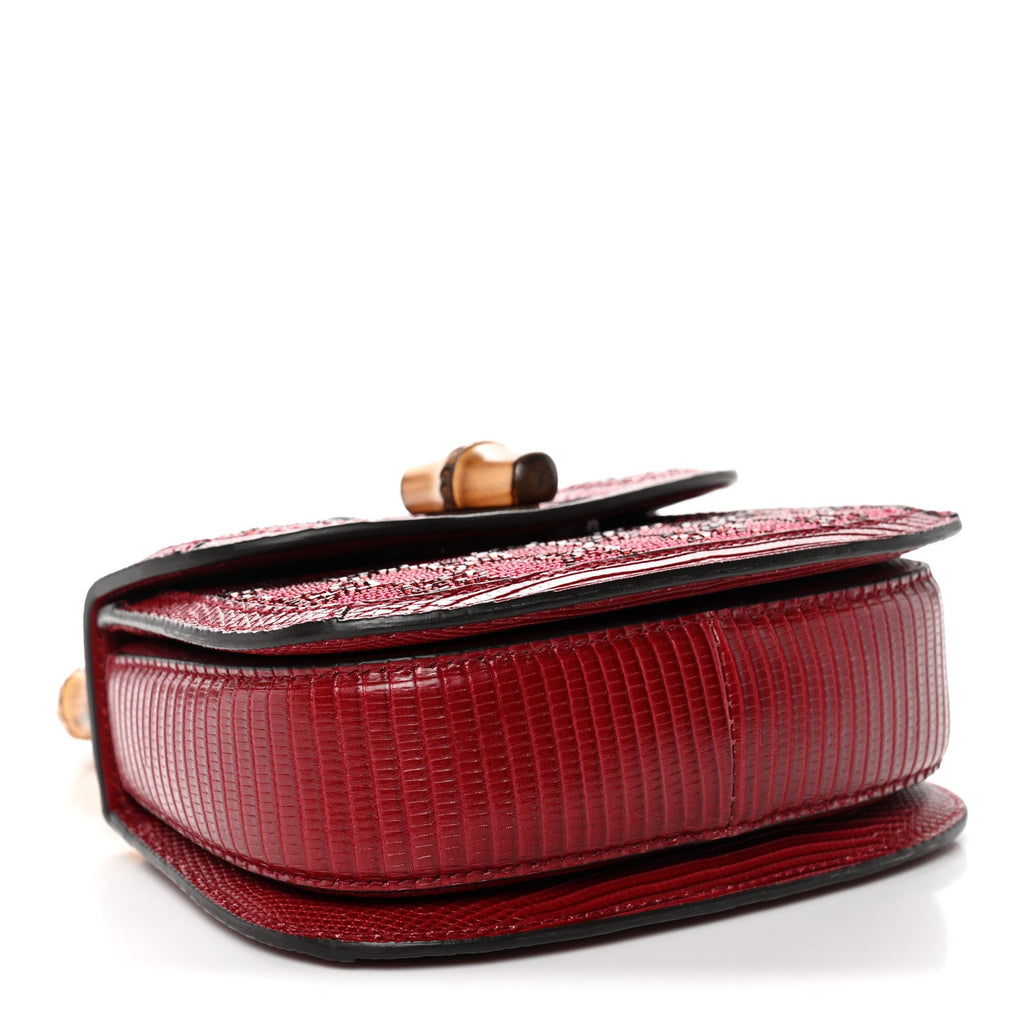 Moire Fabric Calfskin Rhinestone Monogram Monochrome Lizard Embossed Mini Bamboo 1947 Top Handle Chain Bag Red