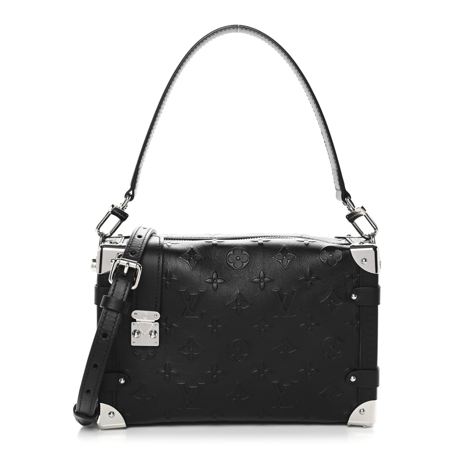 Calfskin Debossed Monogram Side Trunk Black