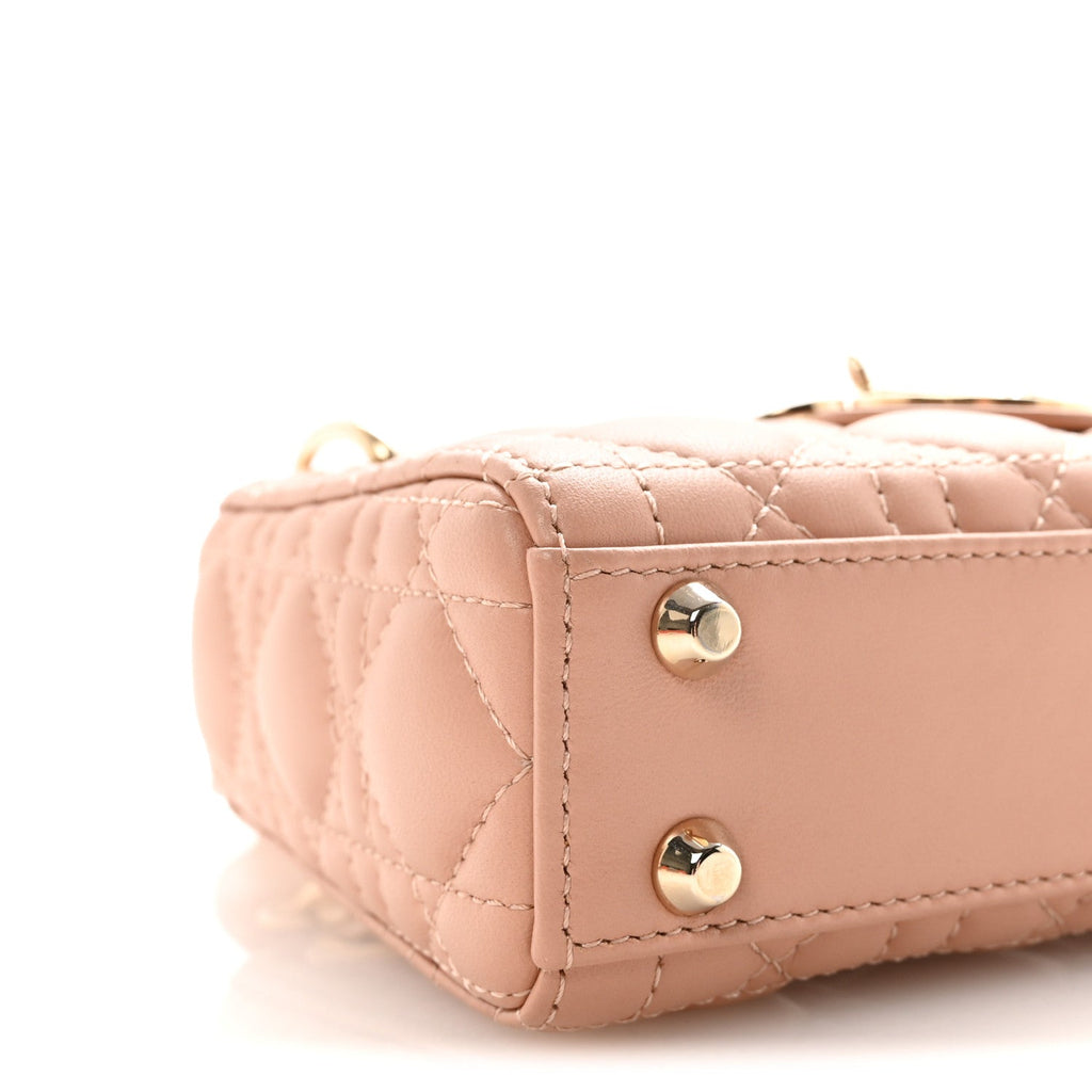 Lambskin Cannage Micro Lady Dior Rose Des Vents