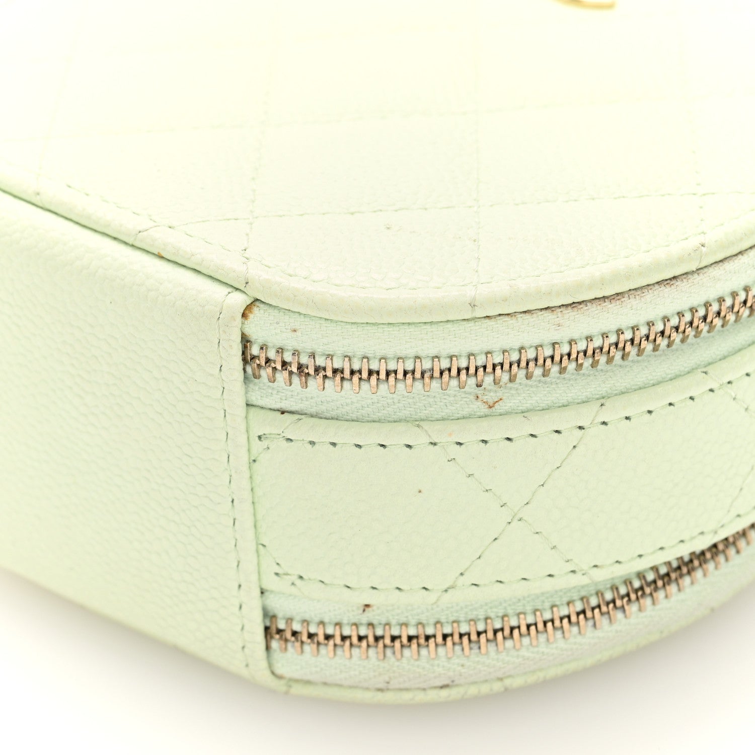 Caviar Quilted Round Handle With Care Vanity With Chain Light Green