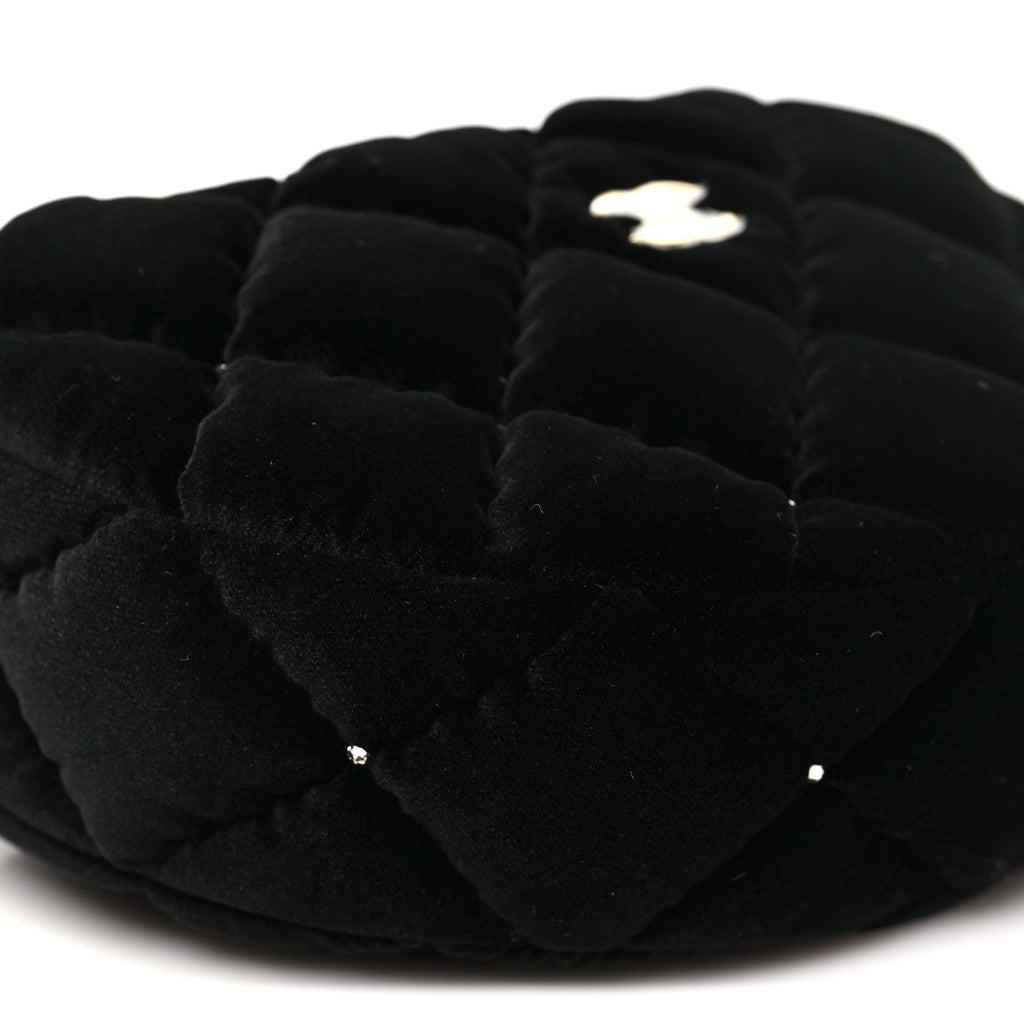 Velvet Diamanté Quilted Pocket Pouch Hobo Black