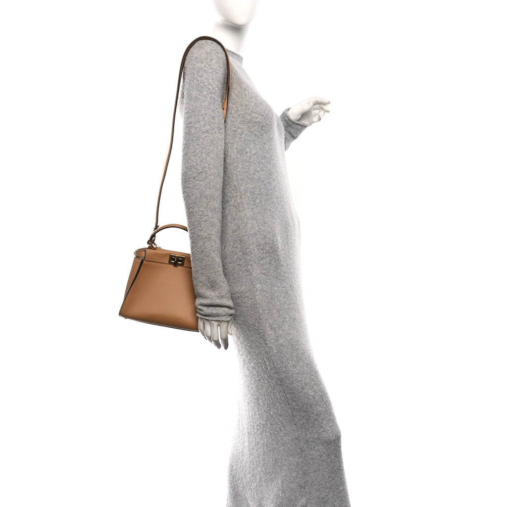 Vitello Seta Fabric Jacquard FF 1974 Mini Peekaboo Iconic Satchel Miele Scuro