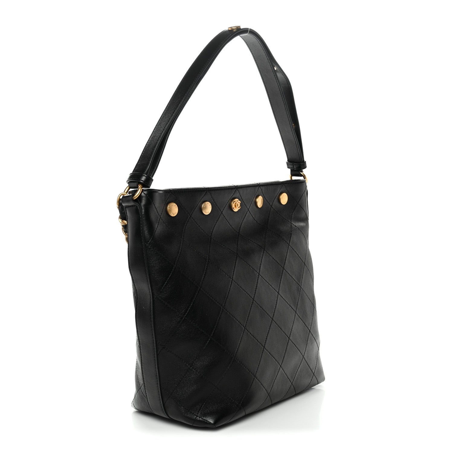 Shiny Calfskin Quilted Hobo Black