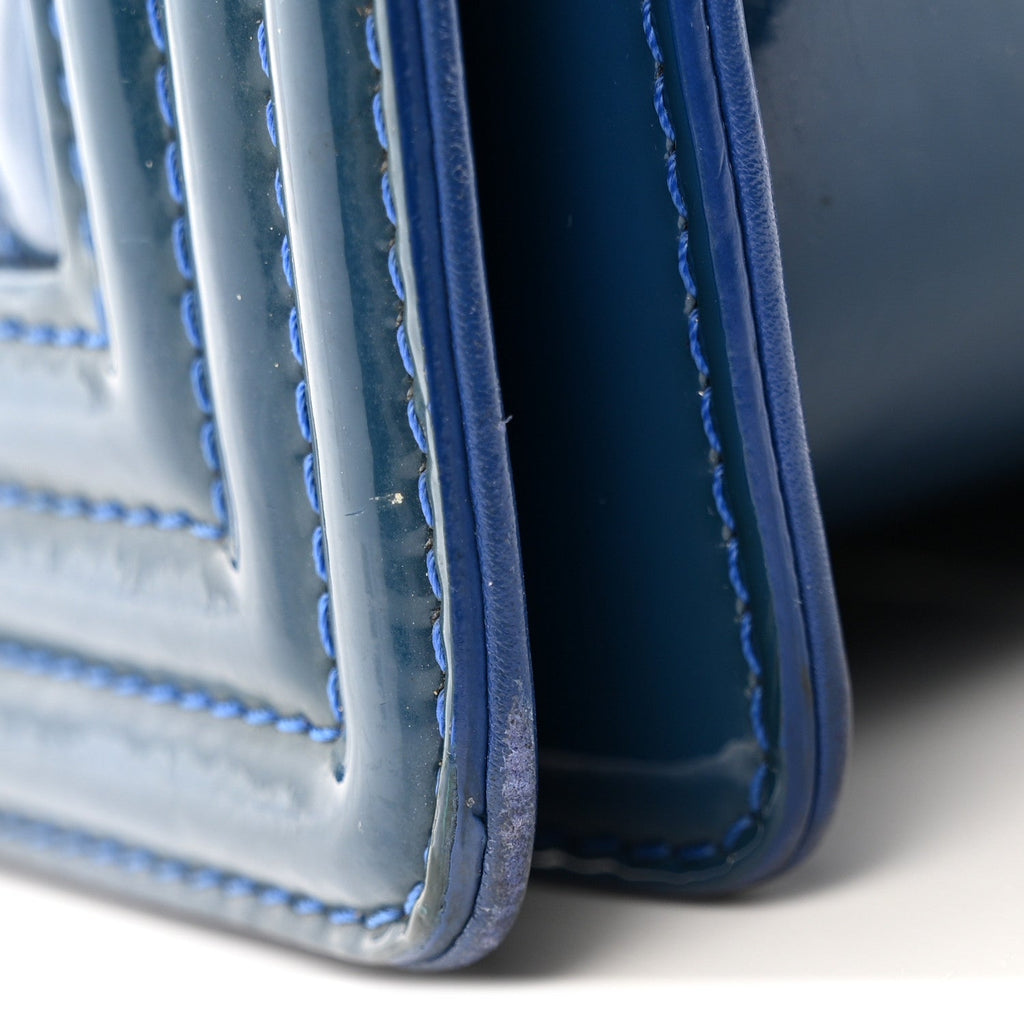 Patent Calfskin Quilted Medium Plexiglass Boy Flap Blue