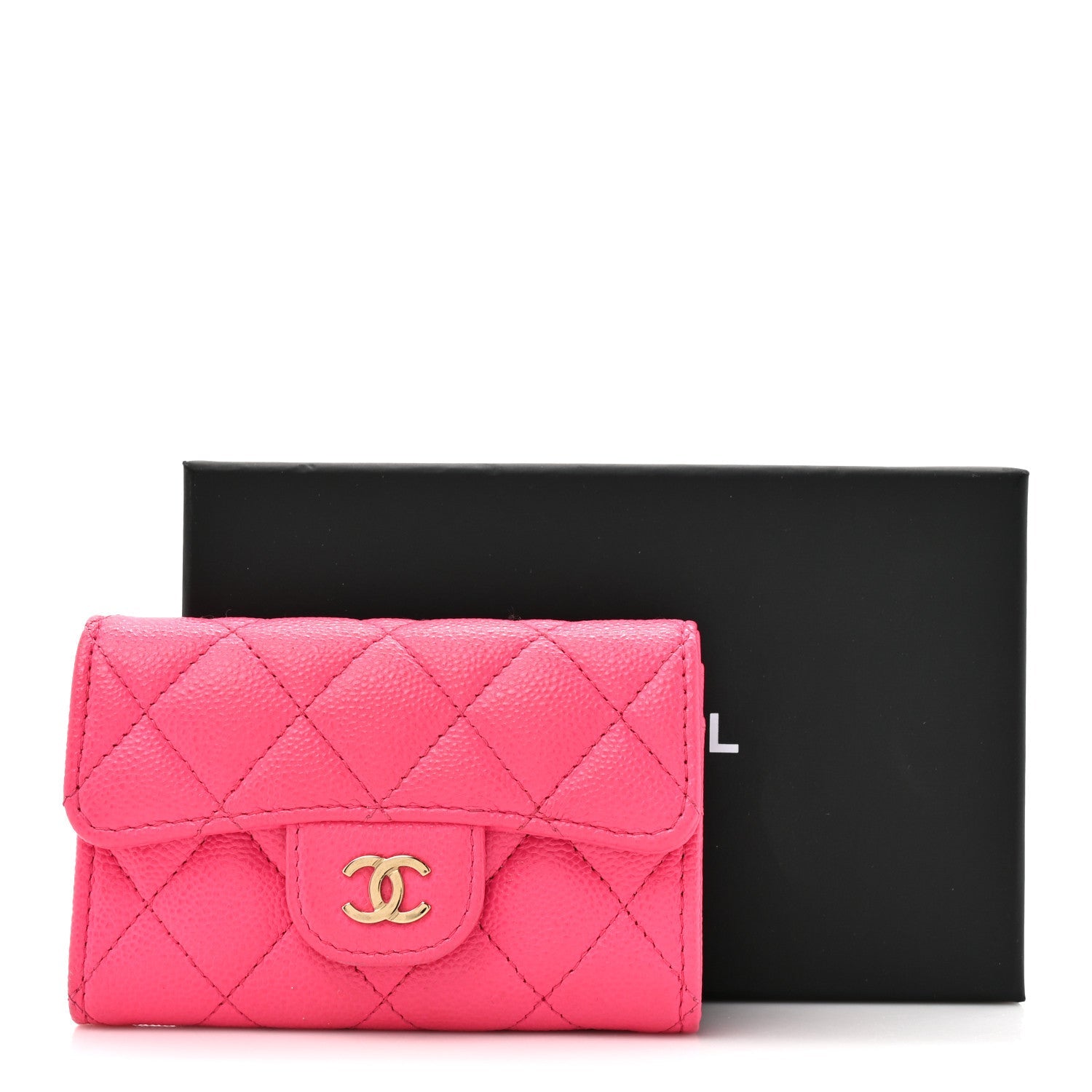 Caviar Quilted Flap  Holder Wallet Fuchsia