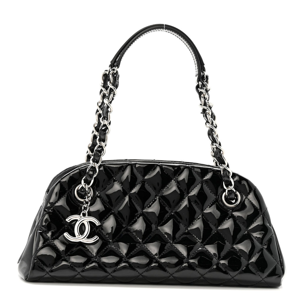 Patent Quilted Small Just Mademoiselle Bowling Bag Black