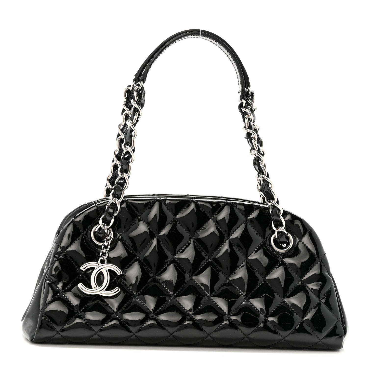 Patent Quilted Small Just Mademoiselle Bowling Bag Black