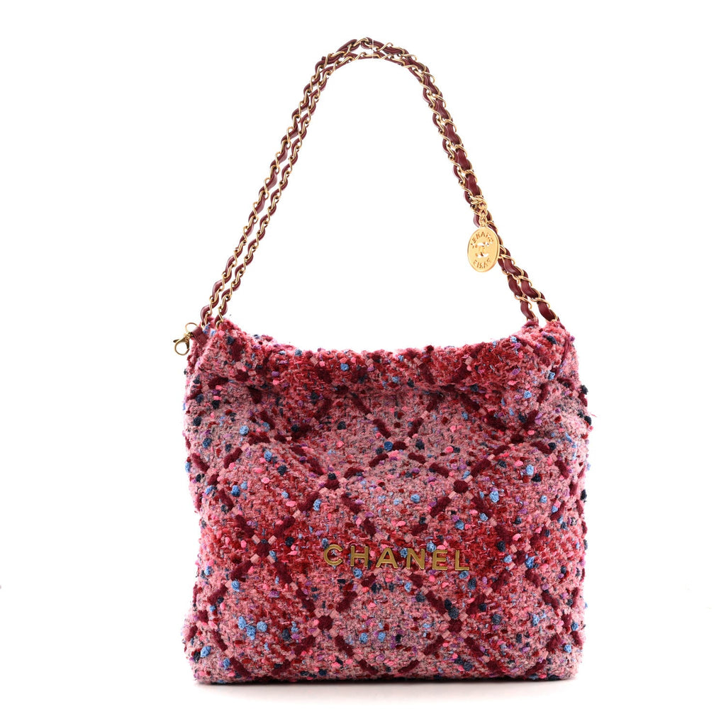 Tweed Quilted Chanel 22 Pink Burgundy