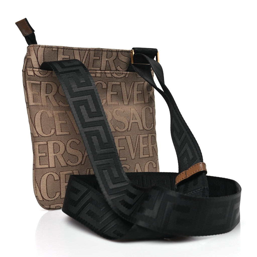 Canvas Allover Logo Medusa Crossbody Bag Beige Brown