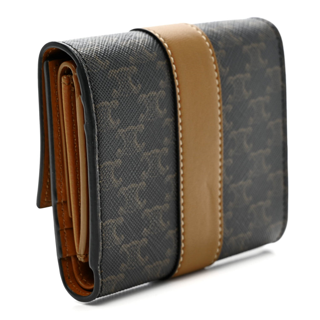 Canvas Triomphe Lambskin Folded Compact Wallet Tan