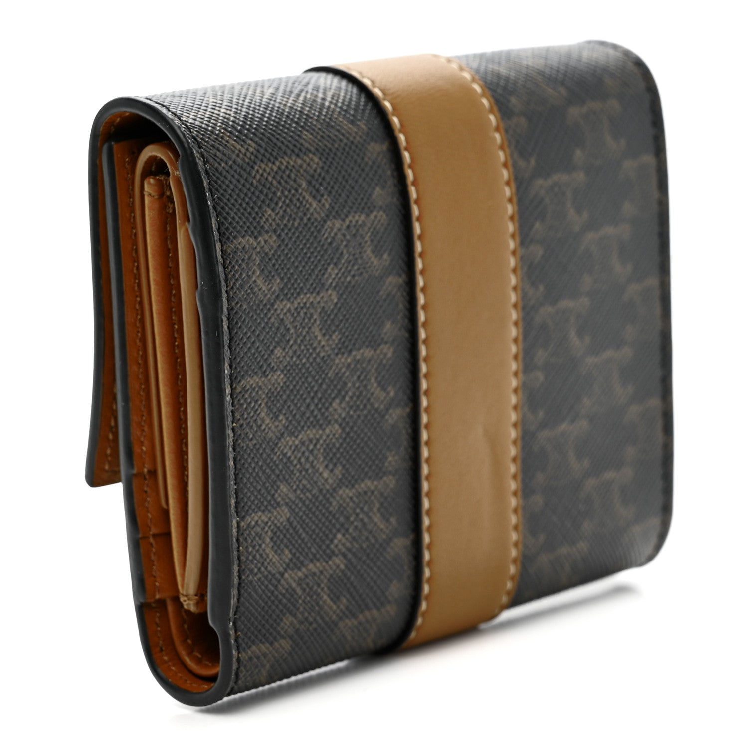 Canvas Triomphe Lambskin Folded Compact Wallet Tan