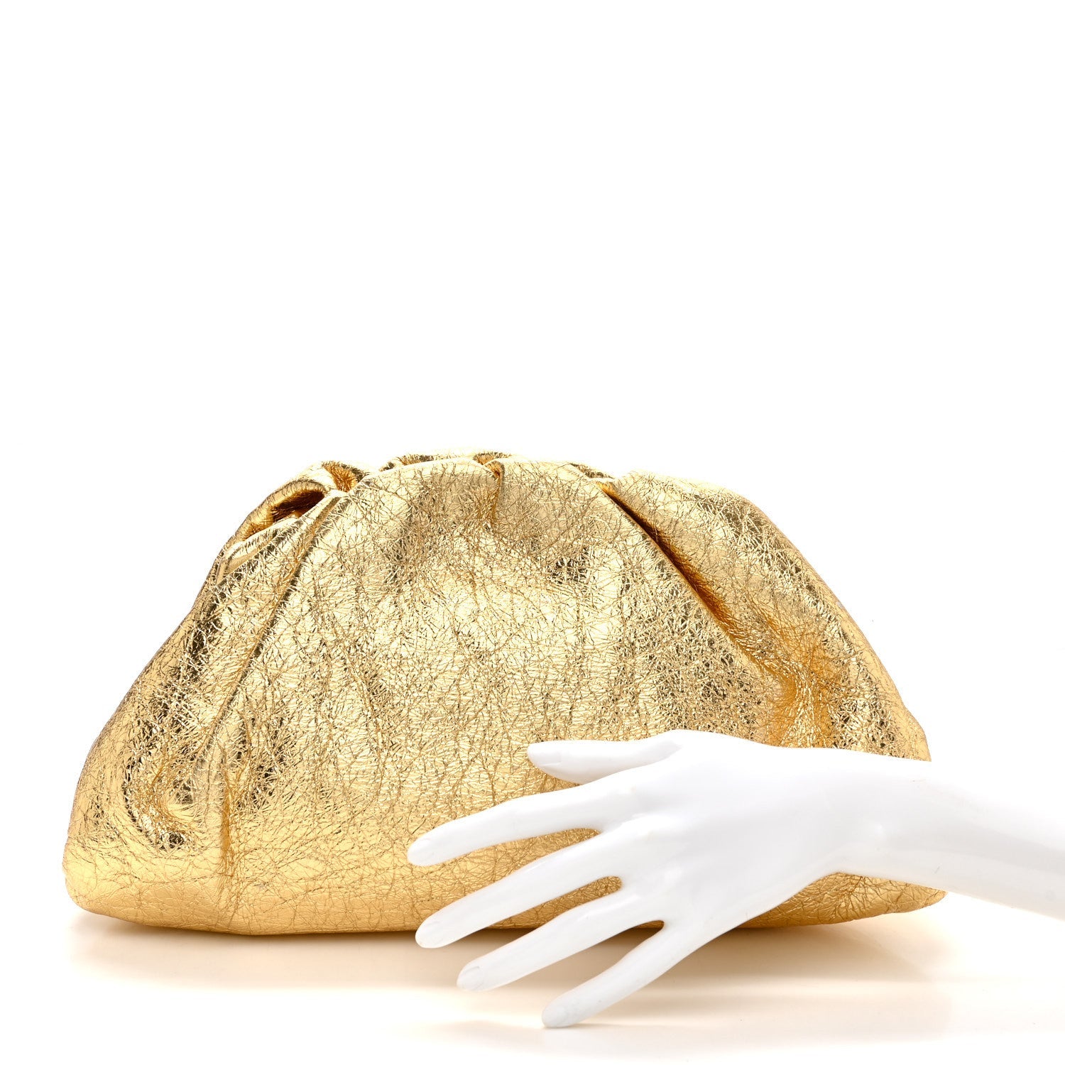 Metallic Crinkled Lambskin The Pouch Oversized Clutch Oro
