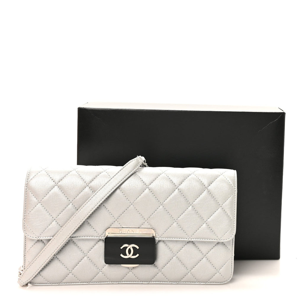 Metallic Sheepskin Quilted Small Beauty Lock Flap Silver