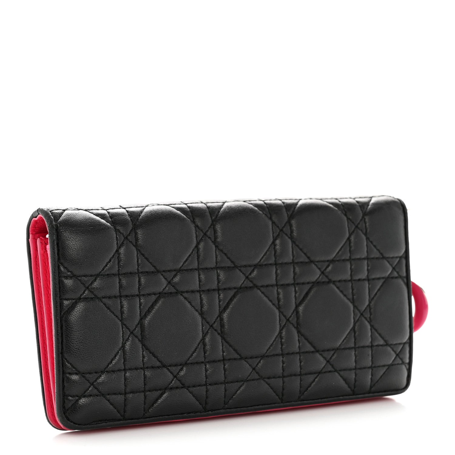 Lambskin Cannage Bi-Color Lady Dior Flap  Holder Black Pink