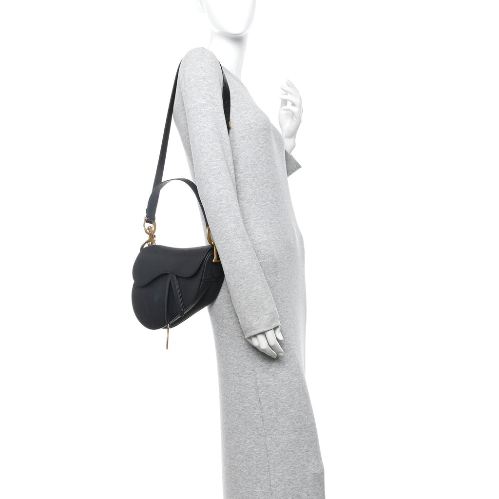 Grained Calfskin Saddle Bag With Strap Black