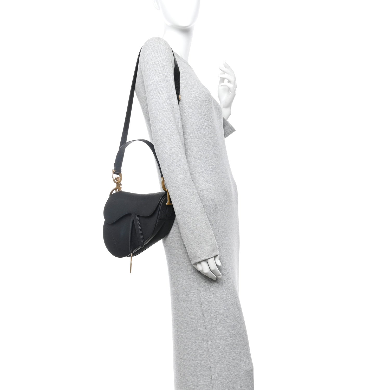 Grained Calfskin Saddle Bag With Strap Black