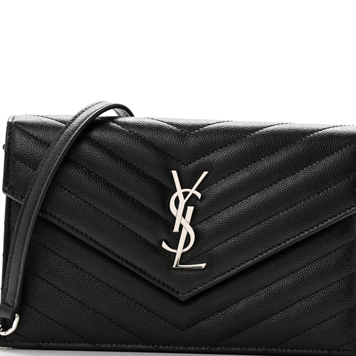 Grain De Poudre Matelasse Chevron Monogram Envelope Chain Wallet Black