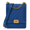Calfskin Quilted North South Boy Flap Blue