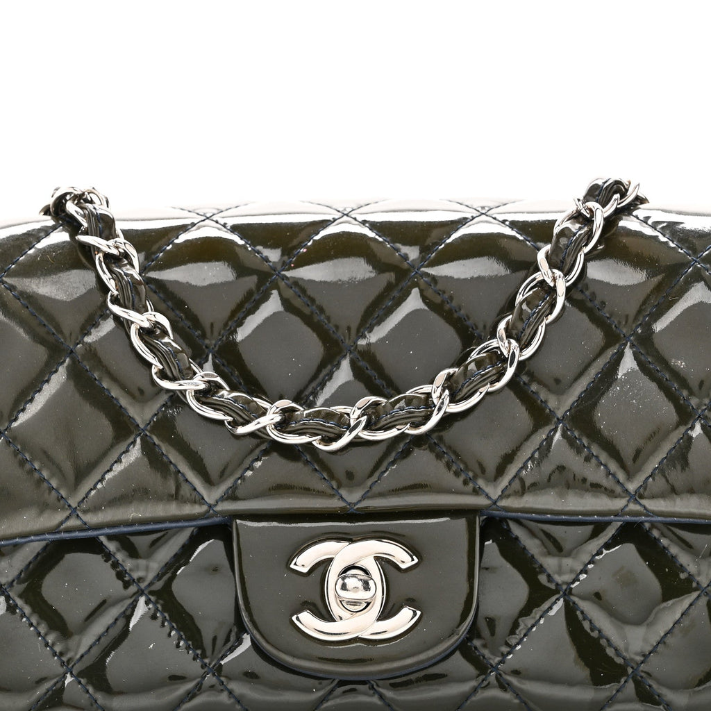 Patent Calfskin Quilted Mini Rectangular Flap Navy Blue