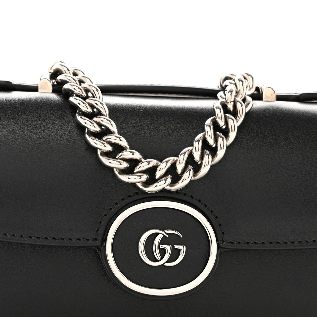 Senna Calfskin Petite GG Top Handle Shoulder Bag Black