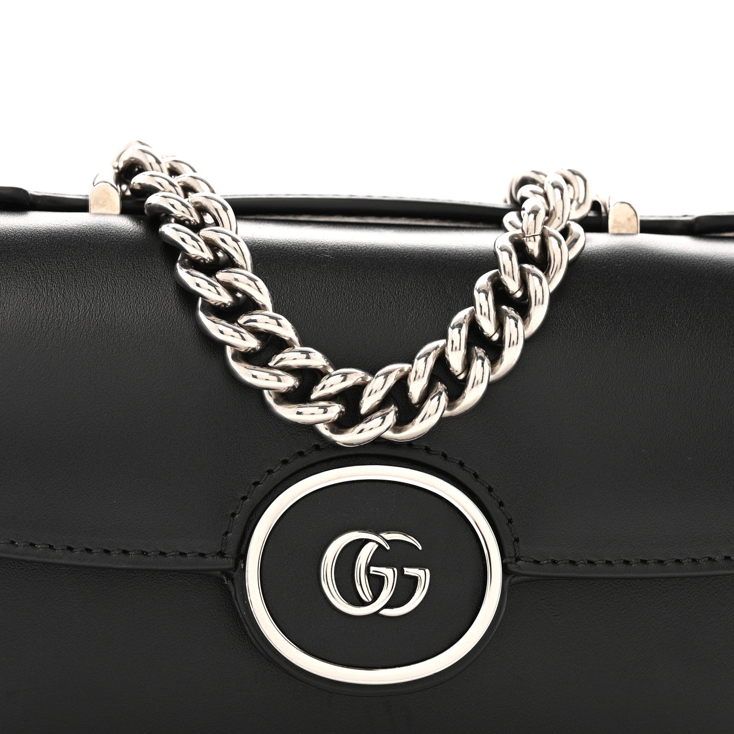 Senna Calfskin Petite GG Top Handle Shoulder Bag Black