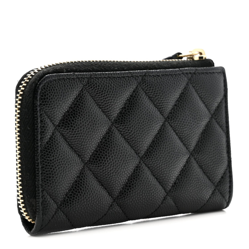 Caviar Quilted Zipped Key Holder Case Black