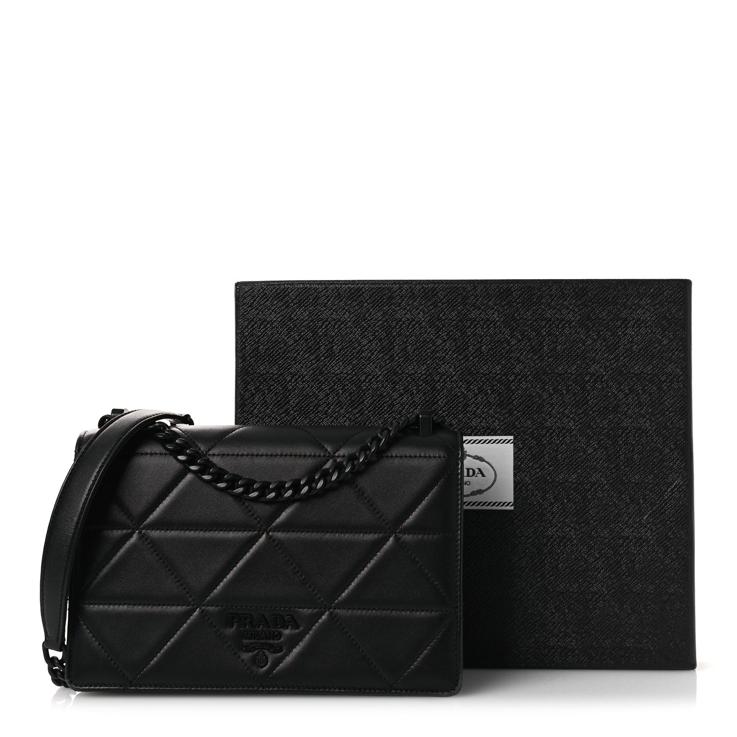 Nappa Triangle Stitched Spectrum Shoulder Bag Black
