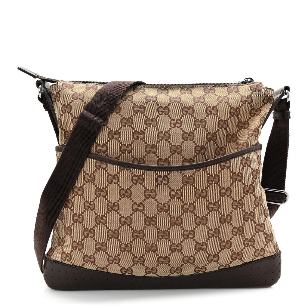 Monogram Calfskin Perforated Medium Flat Messenger Bag Dark Brown