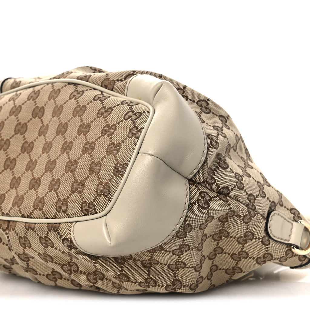 Monogram Margaux Calfskin Medium Sukey Top Handle Bag Beige Ebony Mystic White