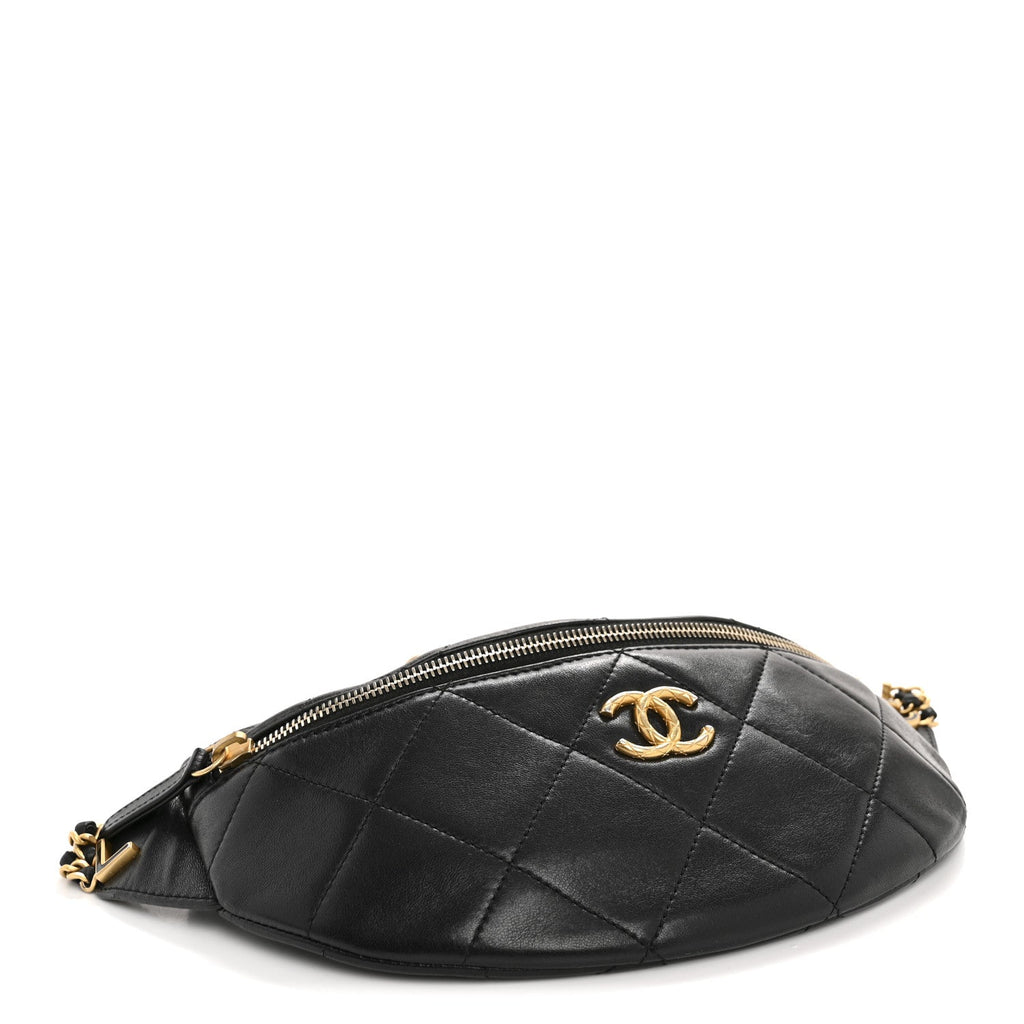 Lambskin Enamel Quilted Waist Bag Black