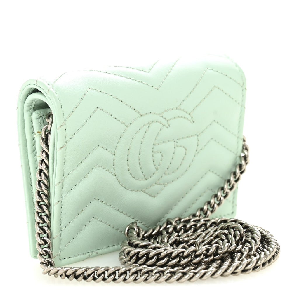 Calfskin Matelasse GG Marmont Mini Wallet On Chain Water Green