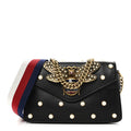 Nappa Pearl Studded Mini Queen Margaret Broadway Shoulder Bag Black