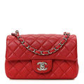 Lambskin Quilted Mini Rectangular Flap Dark Red