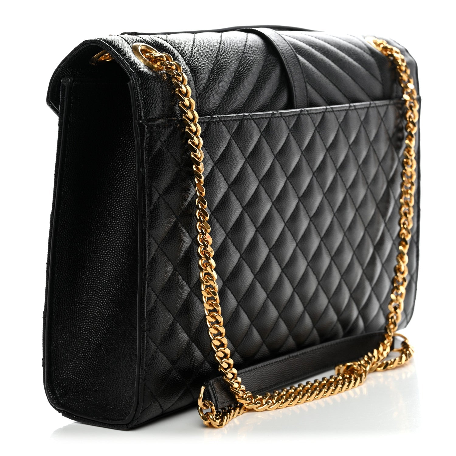 Grain De Poudre Textured Mixed Matelasse Large Triquilt Monogram Satchel Black