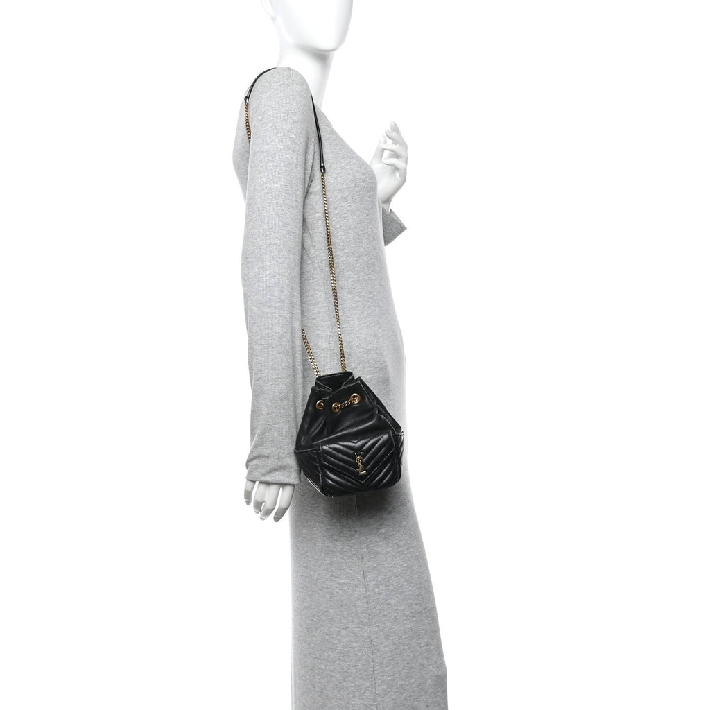 Lambskin Matelasse Monogram Joe Nano Bucket Bag Black