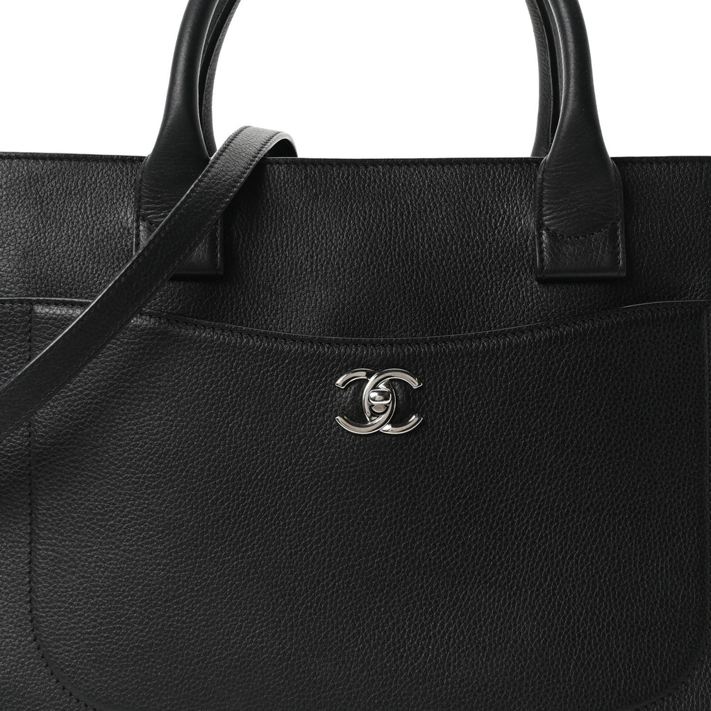 Grained Calfskin Medium Neo Executive Shopper Tote Black