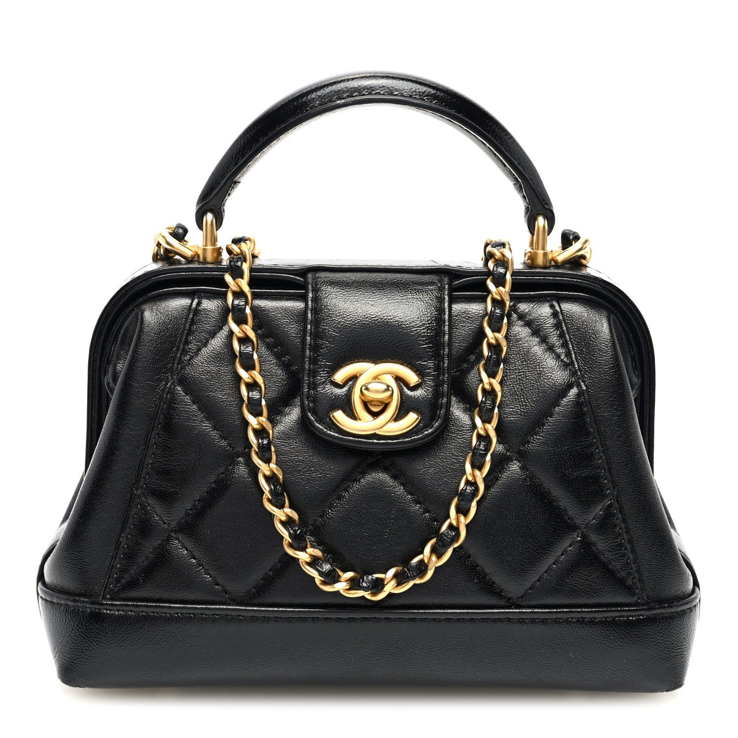Shiny Lambskin Quilted Mini Cocodoc Top Handle Bag Black
