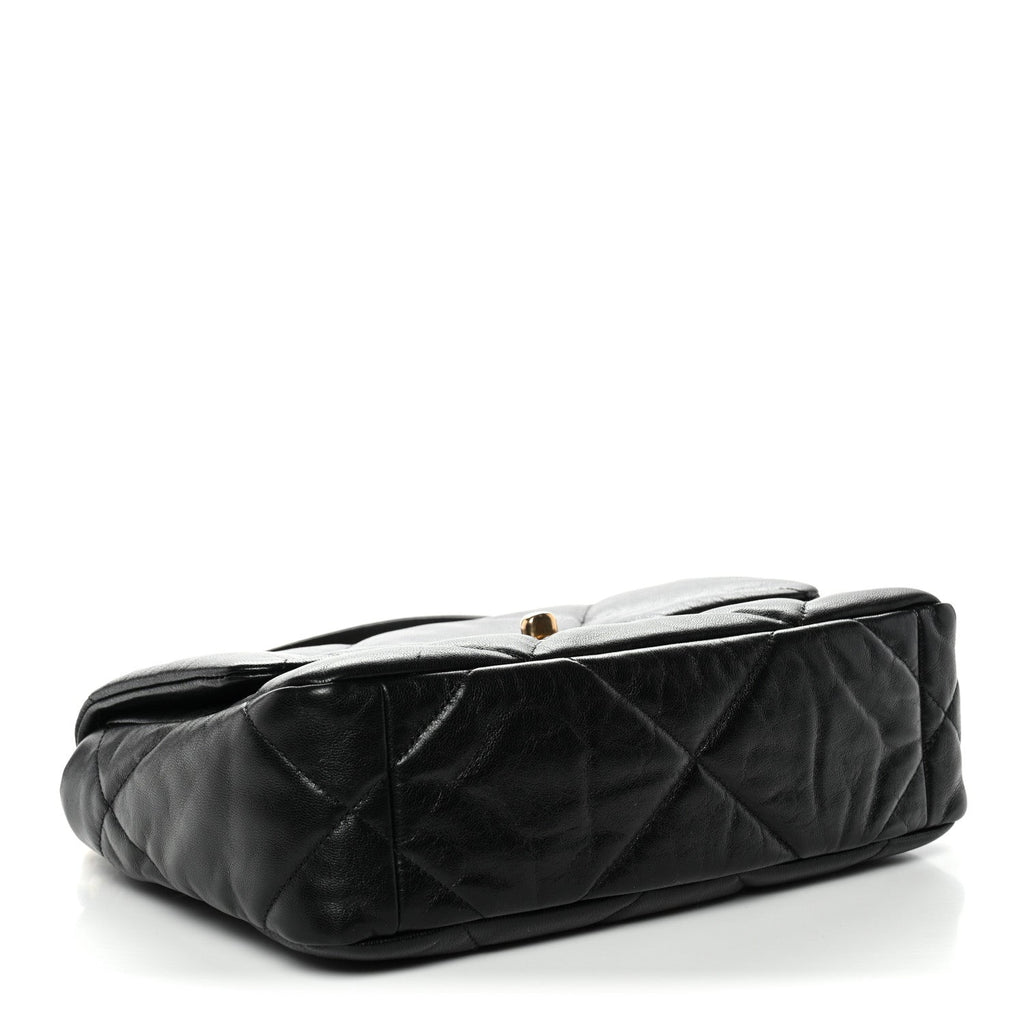 Shiny Goatskin Quilted Medium Chanel 19 Flap Black