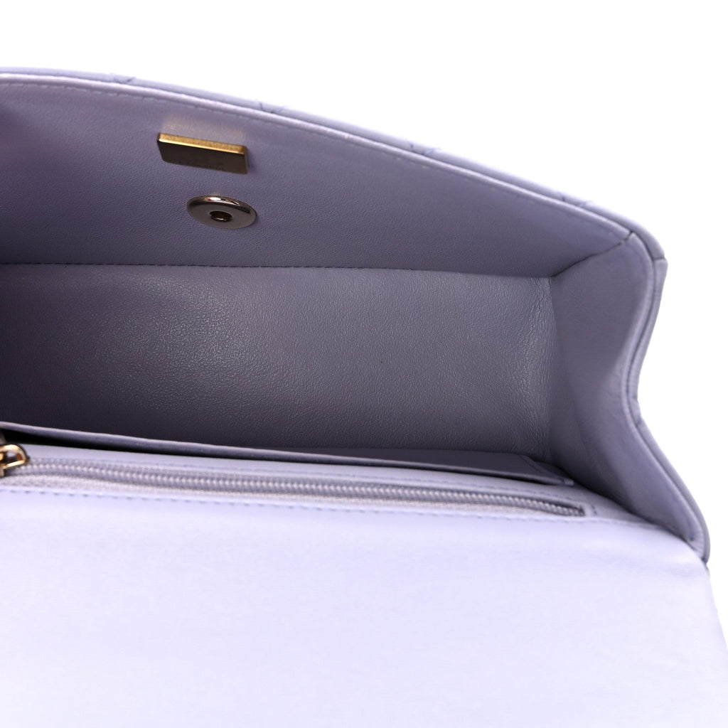 Lambskin Quilted Mini Top Handle Rectangular Flap Light Purple