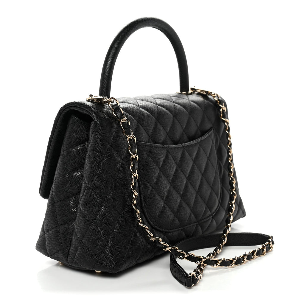 Caviar Quilted Small Coco Handle Flap Black