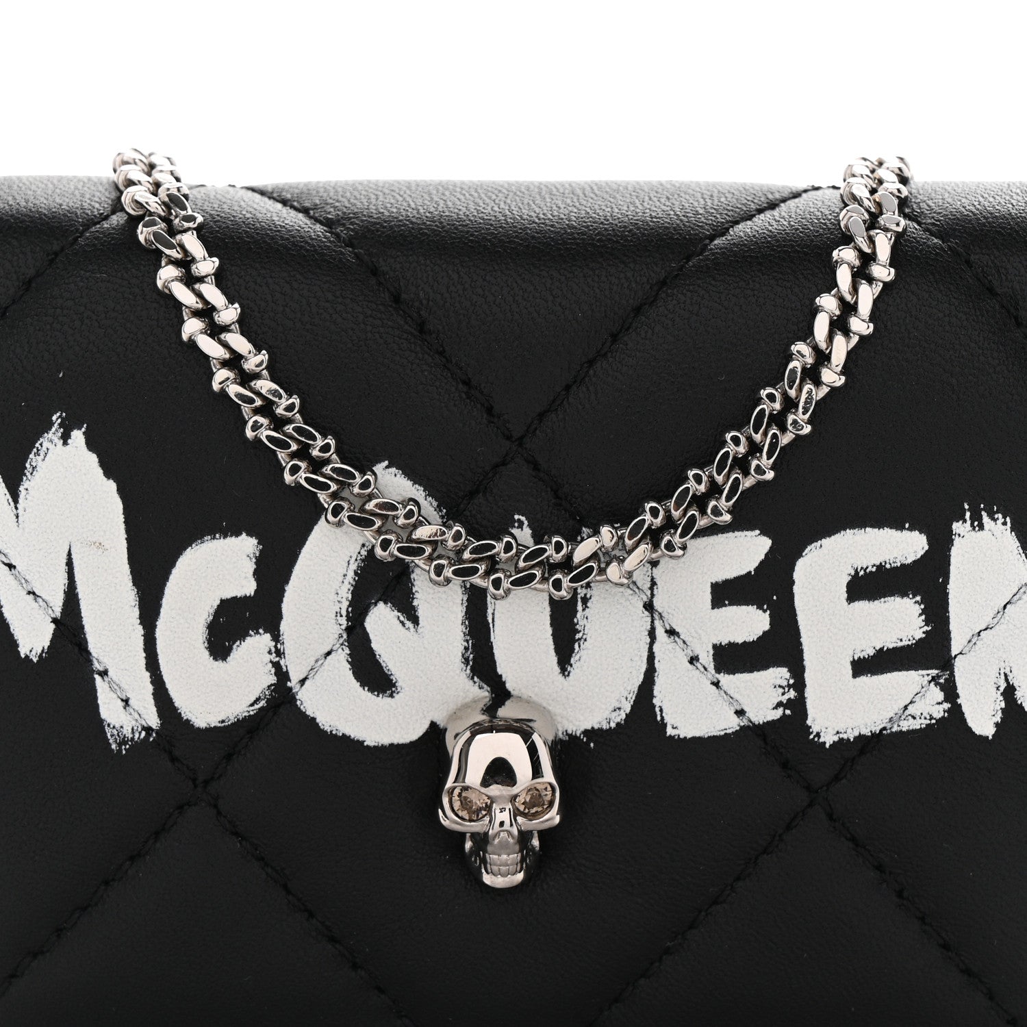 Nappa Graffiti Quilted Graffiti Skull  Holder on Chain Black White