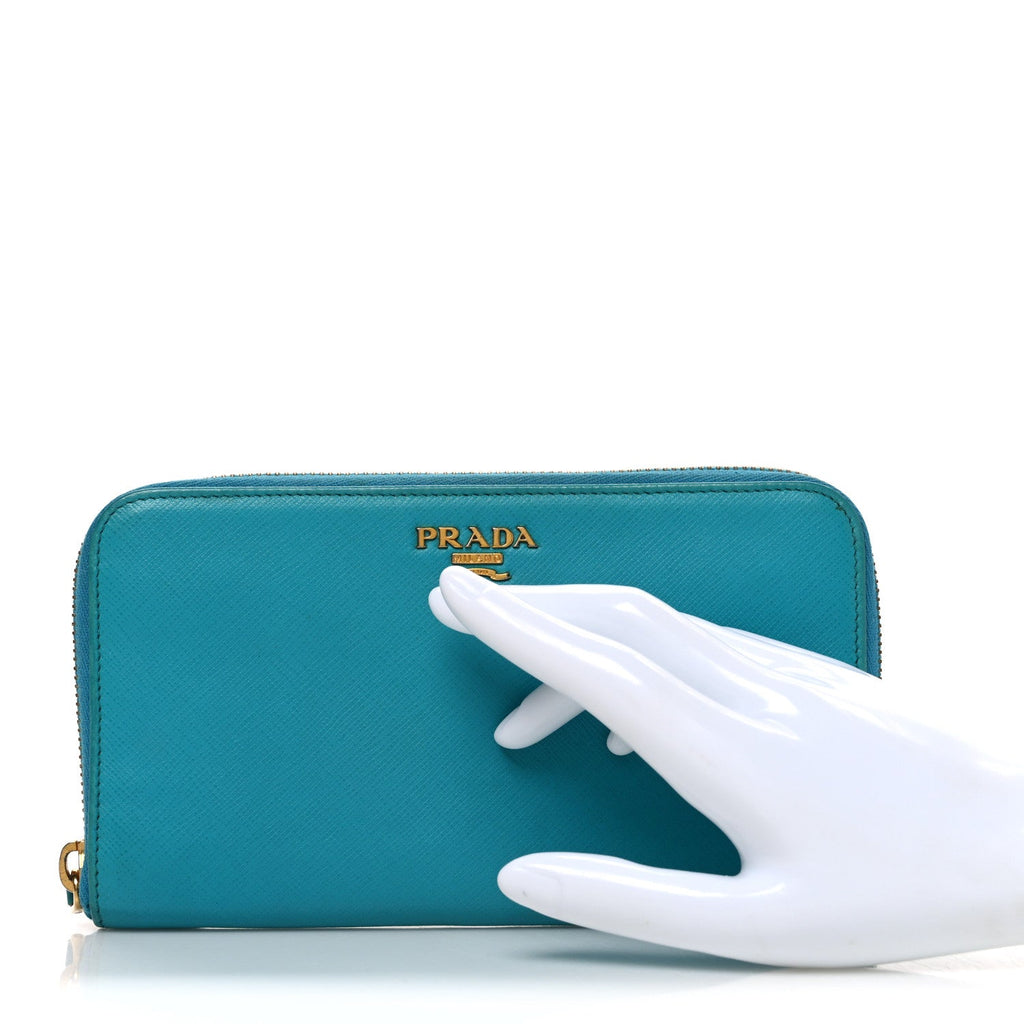 Saffiano Metal Zip Around Wallet Blue